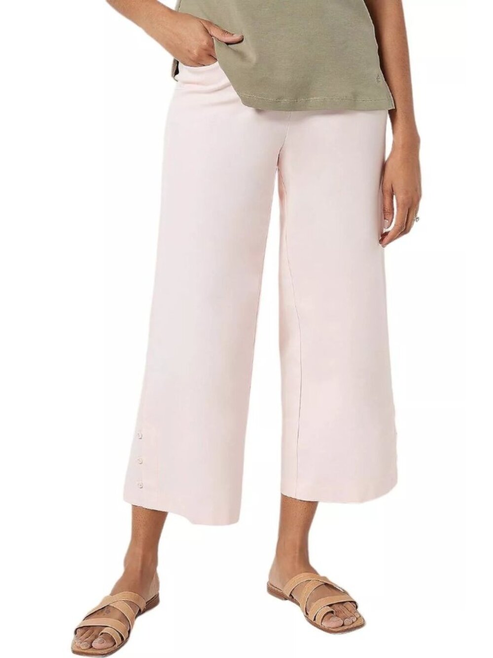 Isaac Mizrahi Live Pants Size 0 Reg 24/7 Stretch Crop Wide Leg Rosewater NEW